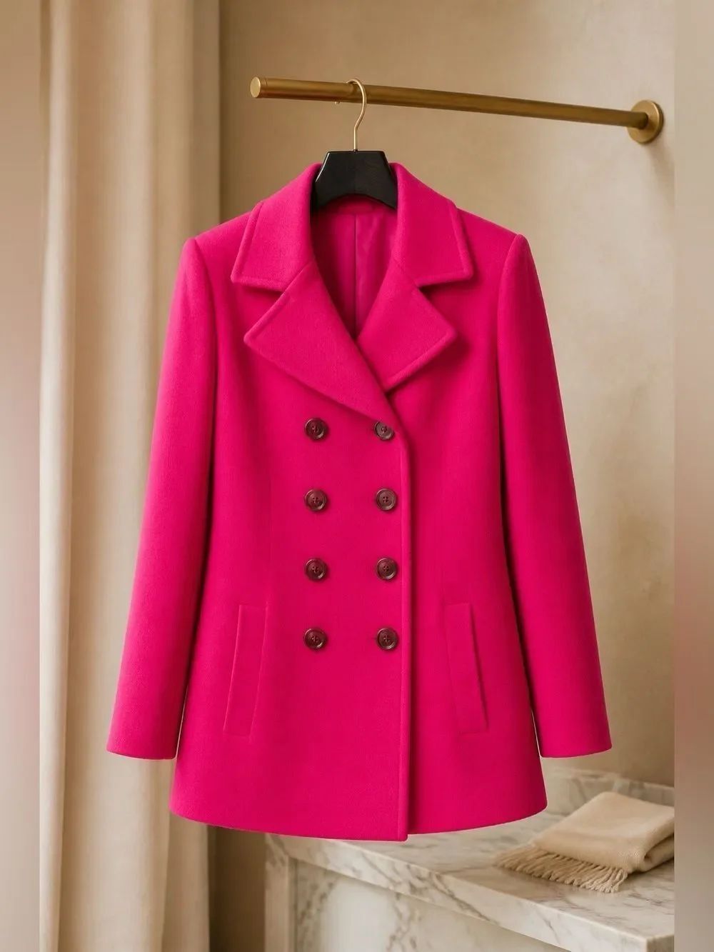 100% RED WOOL DOUBLE BREASTED CAR COAT by MDP S-S